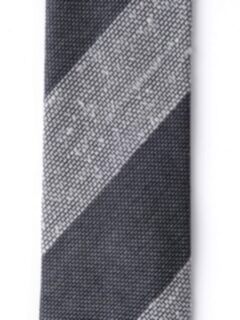 Grey and Cream Wide Stripe Shantung Grenadine Tie Product Thumbnail 3