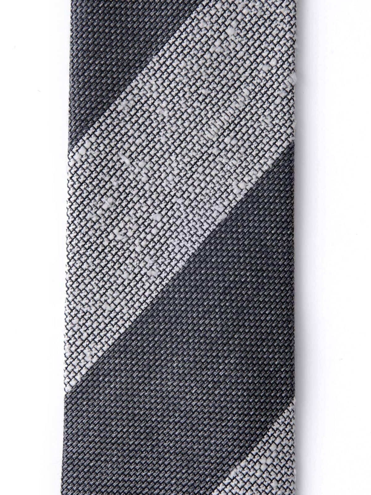 Grey and Cream Wide Stripe Shantung Grenadine Tie