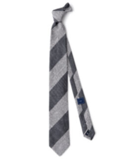 Grey and Cream Wide Stripe Shantung Grenadine Tie Product Thumbnail 2