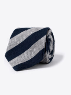 Navy and Cream Stripe Shantung Grenadine Tie Product Thumbnail 1