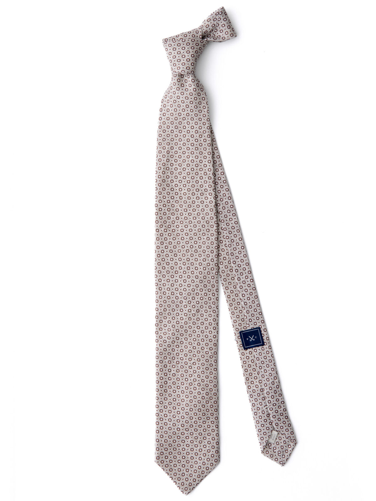 Beige Medallion Print Linen Tie