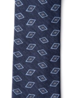 Faded Navy Rhombus Print Cotton and Silk Tie Product Thumbnail 3