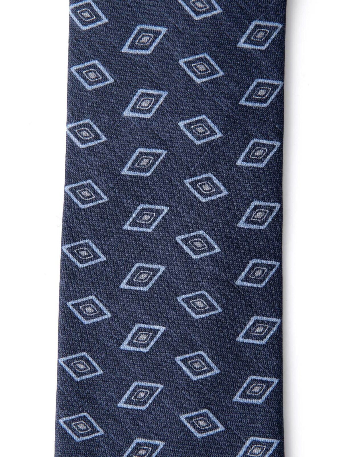 Faded Navy Rhombus Print Cotton and Silk Tie