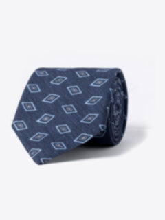 Shop Faded Navy Rhombus Print Cotton and Silk Tie