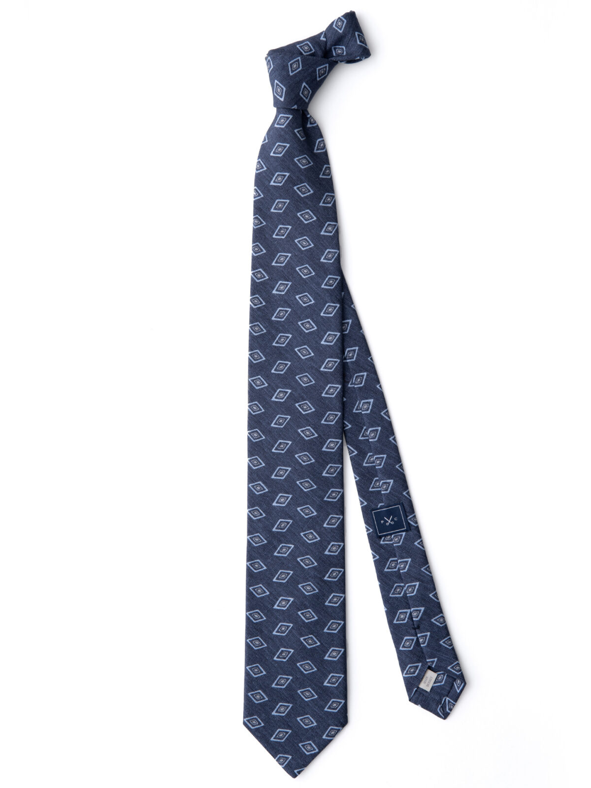 Faded Navy Rhombus Print Cotton and Silk Tie