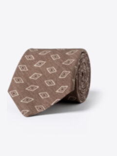 Antique Gold Rhombus Print Cotton and Silk Tie Product Thumbnail 1
