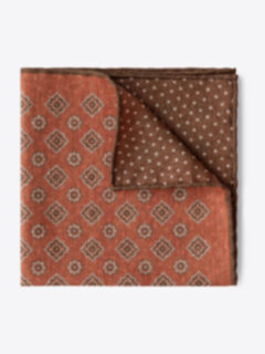 Orange and Brown Foulard Print Pocket Square Product Thumbnail 1