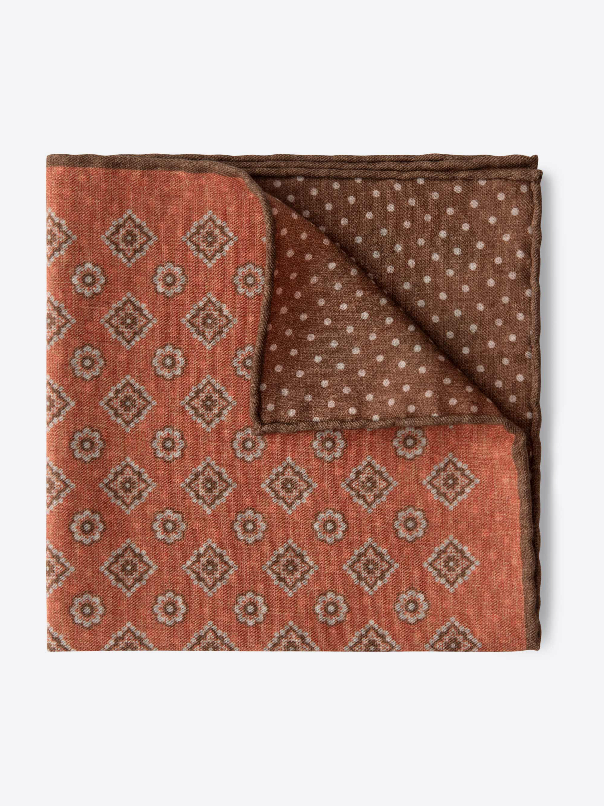 Zoom Image of Orange and Brown Foulard Print Pocket Square