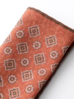 Orange and Brown Foulard Print Pocket Square Product Thumbnail 3