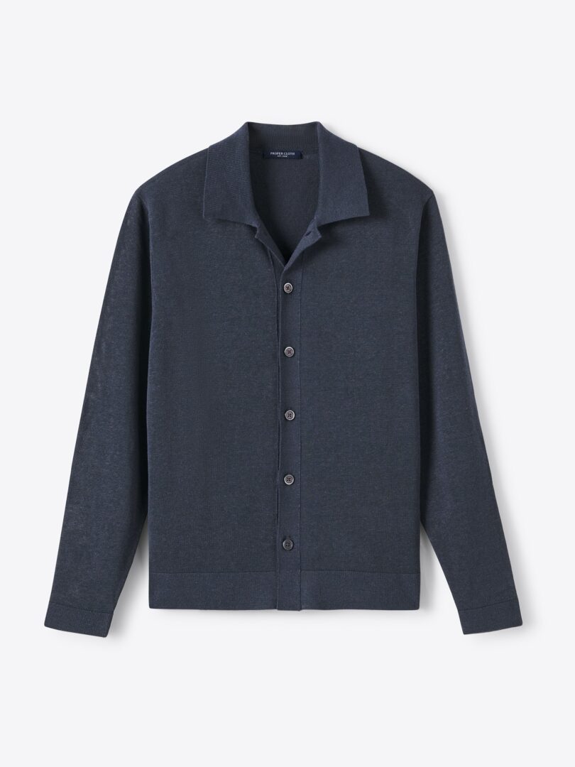 Men’s Faded Navy Linen Blend Knit Shirt Thumb