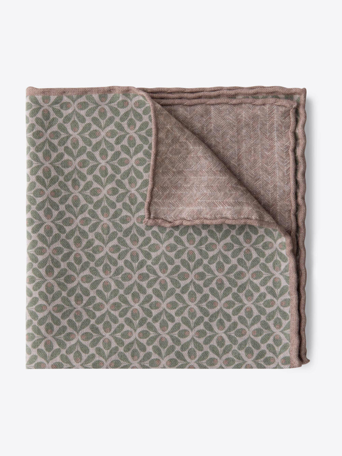 Sage and Sand Geometric Floral Print Pocket Square