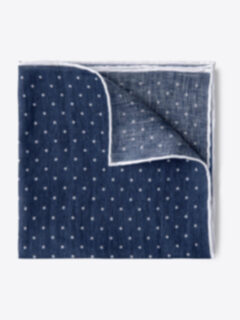 Faded Navy and White Dot Print Linen Pocket Square Product Thumbnail 1