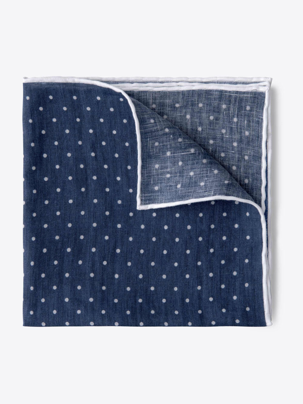 Faded Navy and White Dot Print Linen Pocket Square