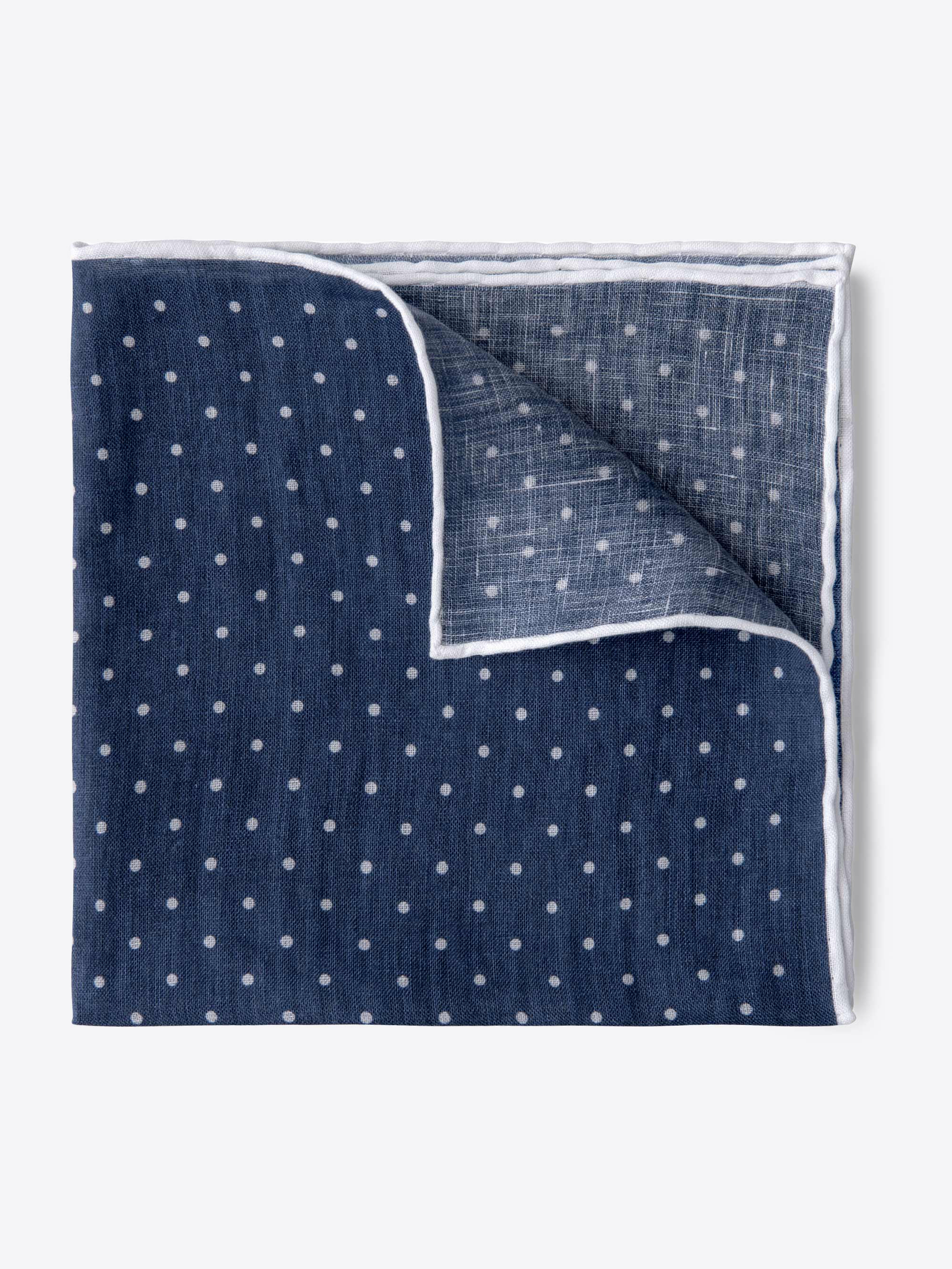 Zoom Image of Faded Navy and White Dot Print Linen Pocket Square