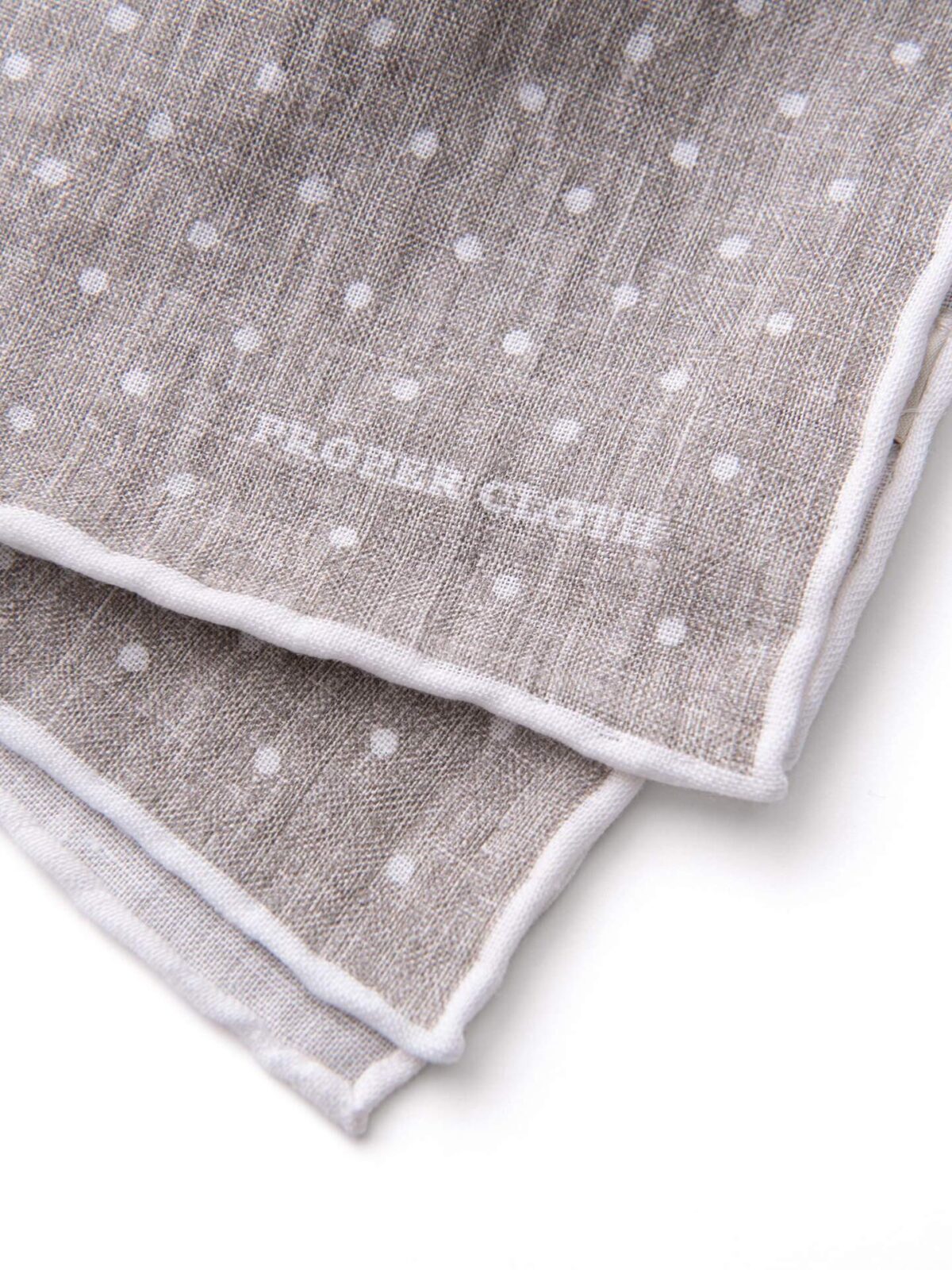 Taupe and White Dot Print Linen Pocket Square