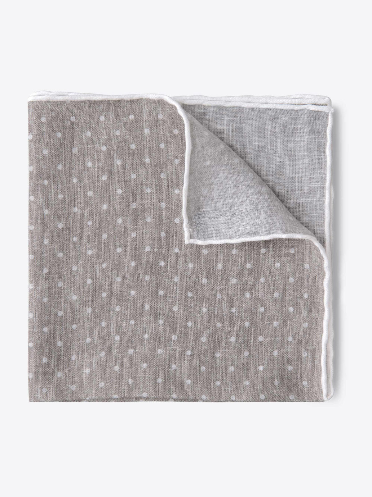 Taupe and White Dot Print Linen Pocket Square