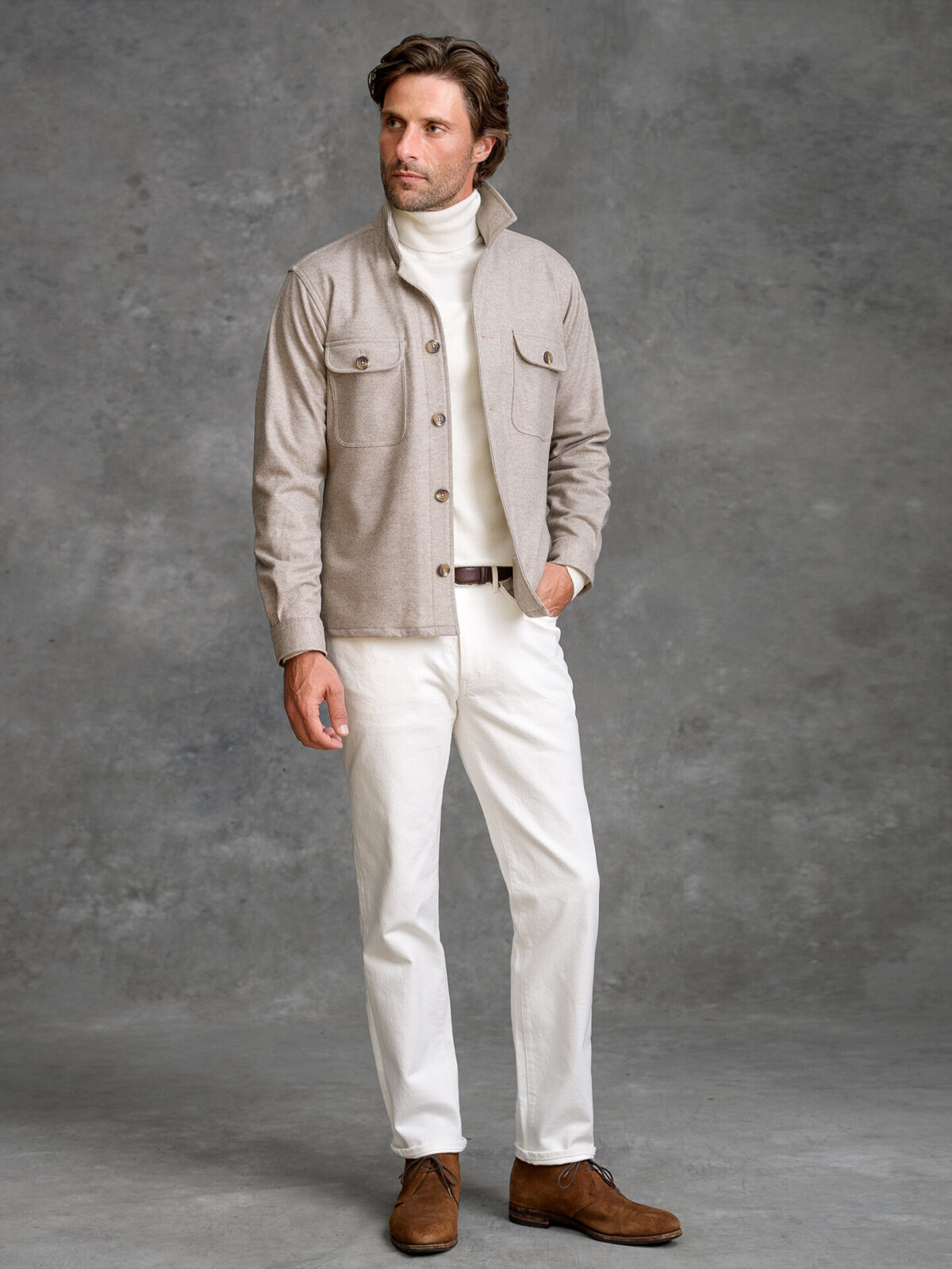 Beige Wool and Cashmere Knit Overshirt by Proper Cloth