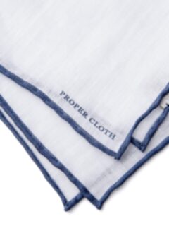 White with Navy Tipping Linen Pocket Square Product Thumbnail 2