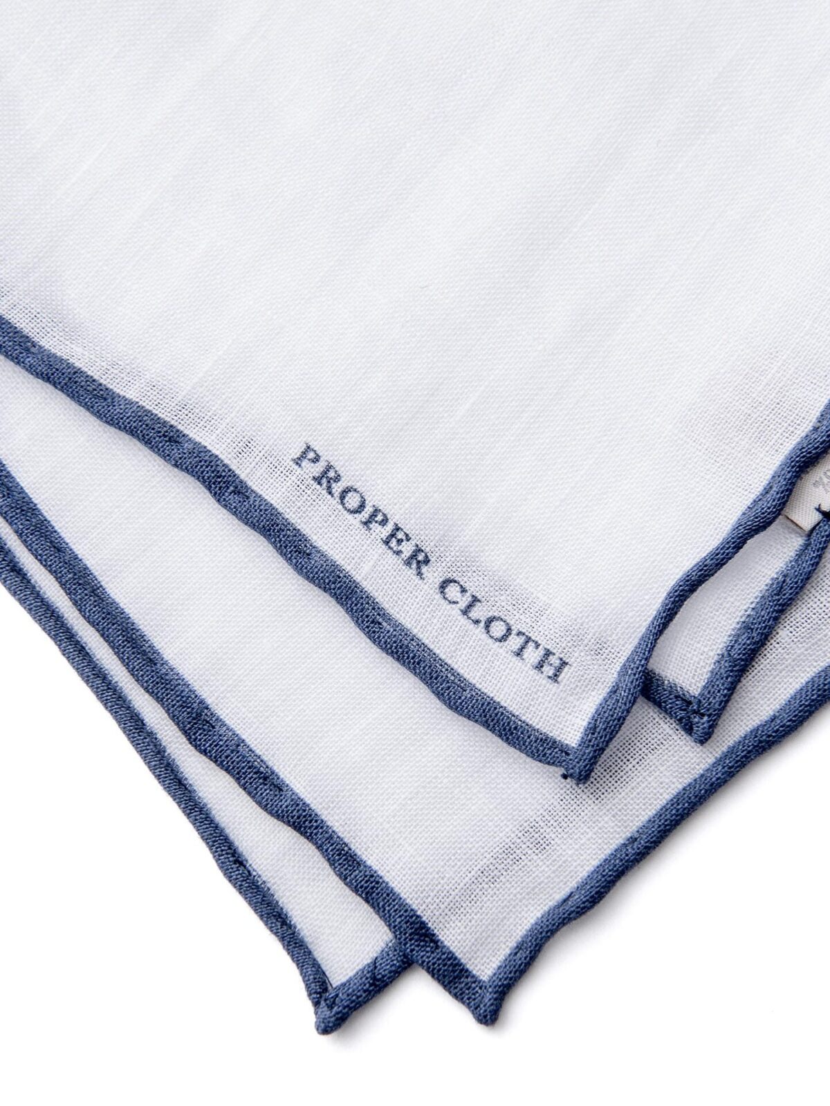 White with Navy Tipping Linen Pocket Square