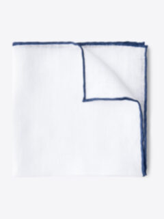 White with Navy Tipping Linen Pocket Square Product Thumbnail 1