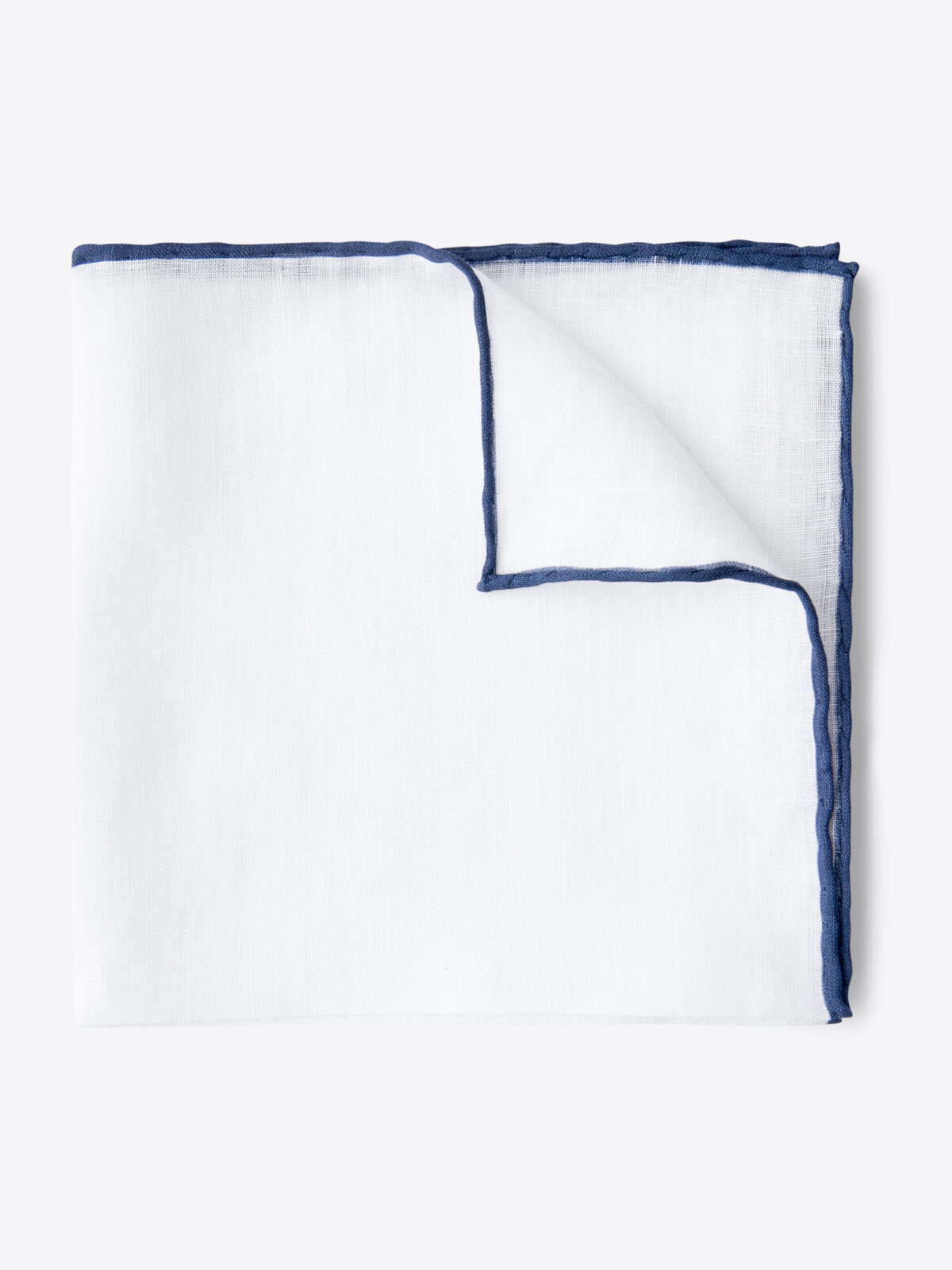 White with Navy Tipping Linen Pocket Square