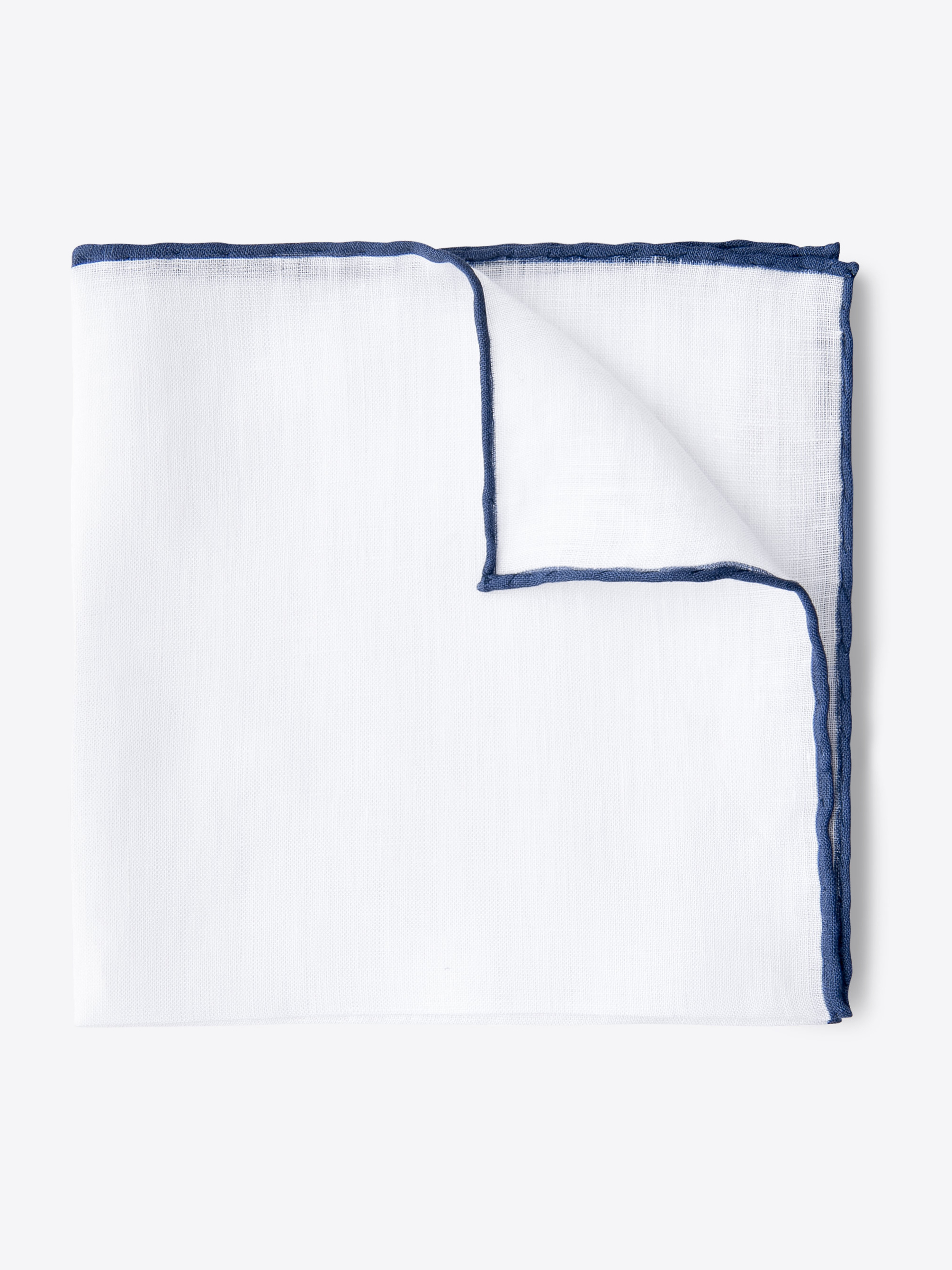 Zoom Image of White with Navy Tipping Linen Pocket Square