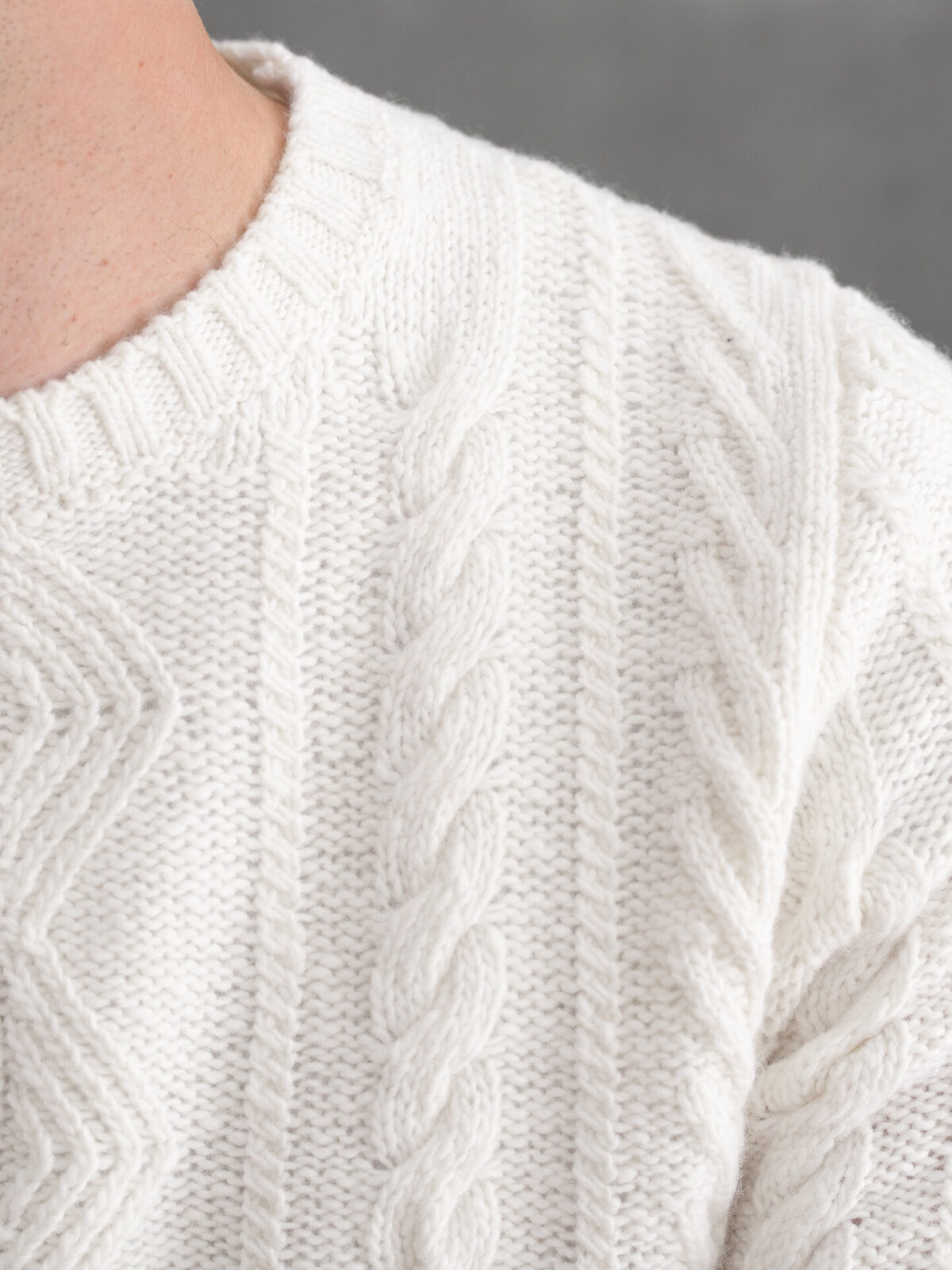 Beige Italian Wool and Cashmere Aran Crewneck Sweater by Proper Cloth