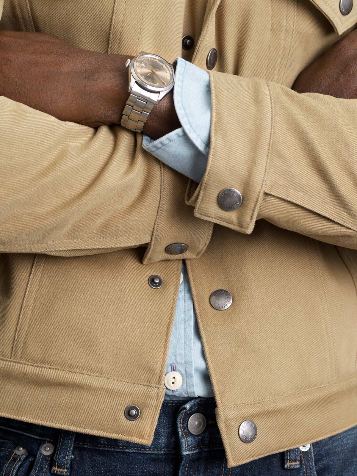 Lafayette Beige Shearling Lined Trucker Jacket | Proper Cloth