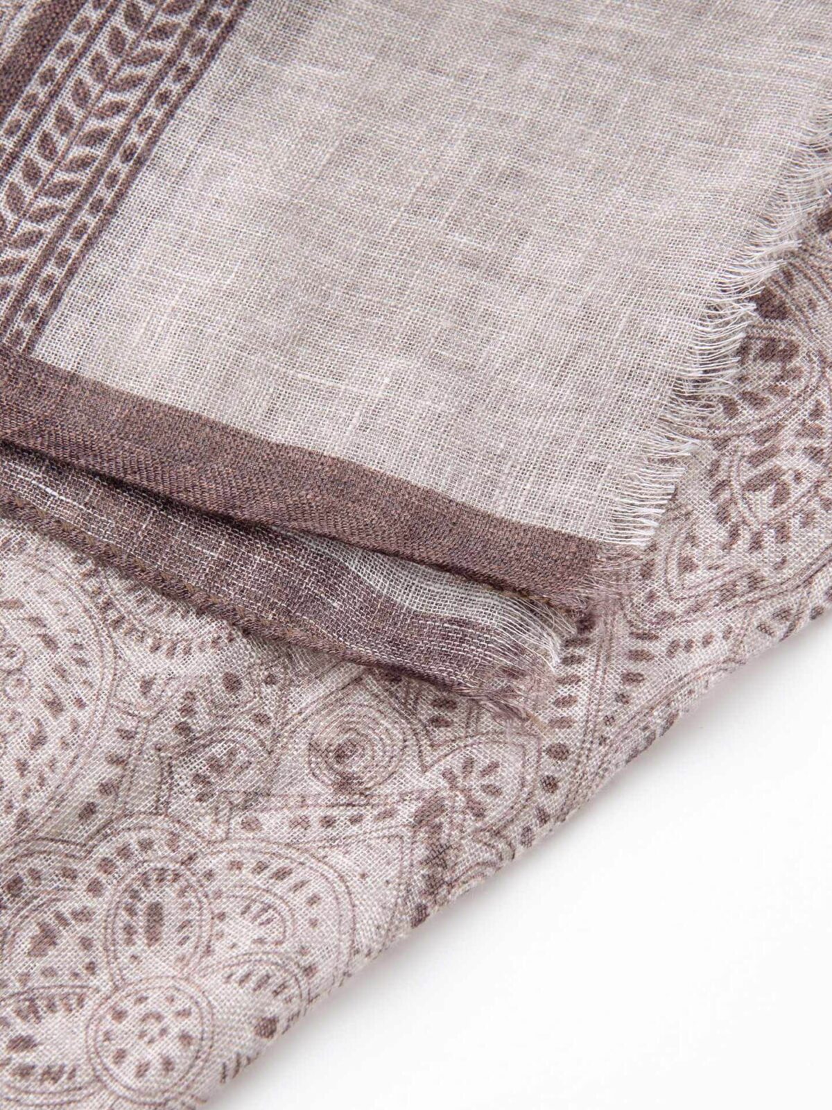 Sand Large Paisley Print Linen Scarf