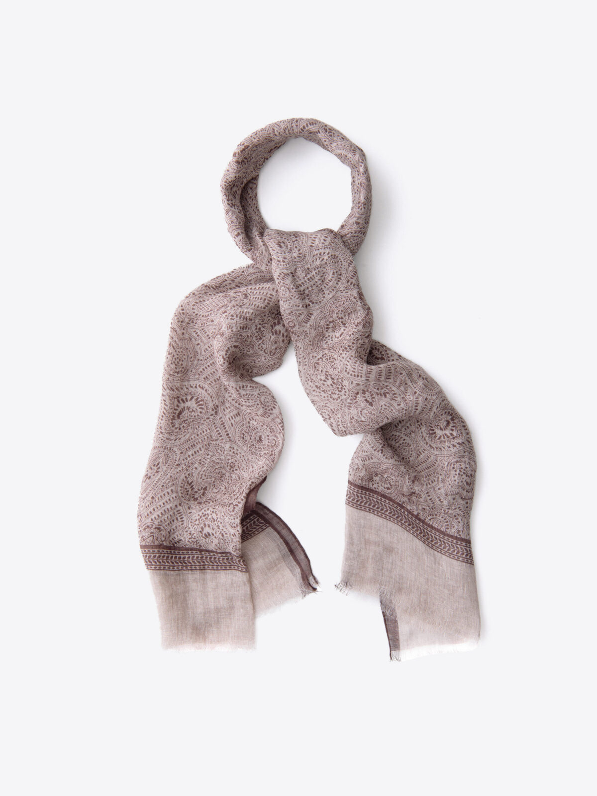 Sand Large Paisley Print Linen Scarf