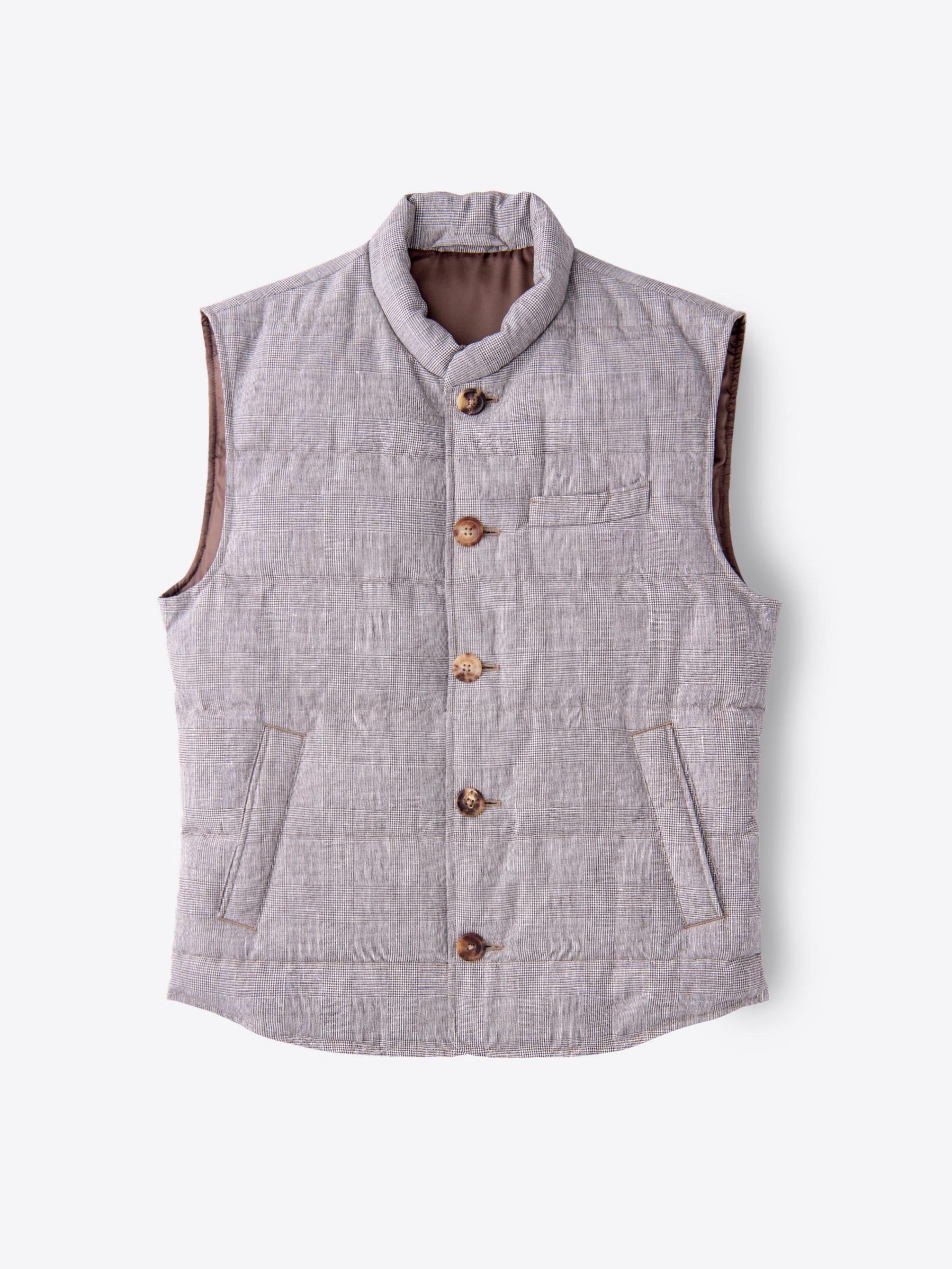 Zoom Image of Cortina Beige Glen Plaid Wool and Linen Button Vest