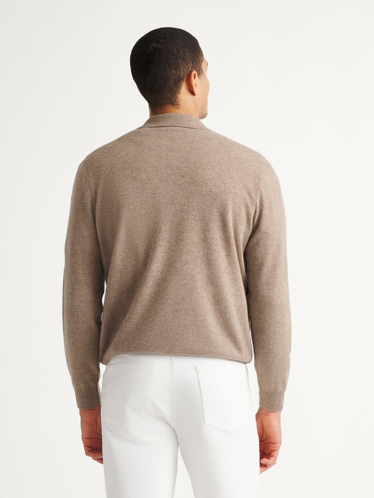 Taupe Scottish Cashmere Long Sleeve Knit Polo | Proper Cloth