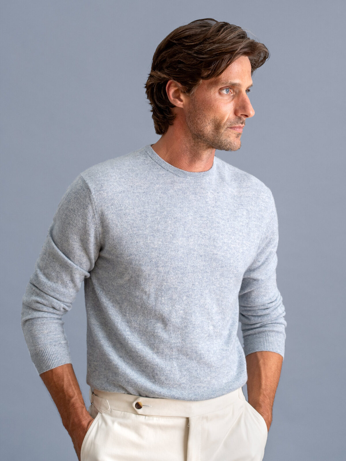 Frost Blue Cashmere Crewneck Sweater