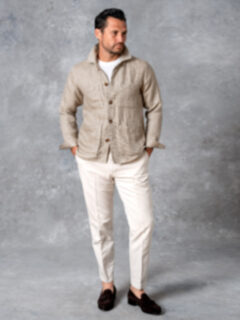 Beige Herringbone Linen Shirt Jacket Product Thumbnail 7