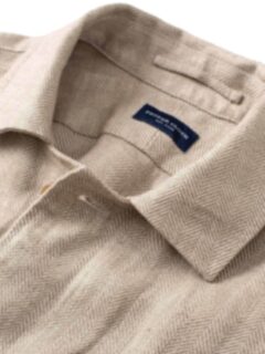 Beige Herringbone Linen Shirt Jacket Product Thumbnail 2