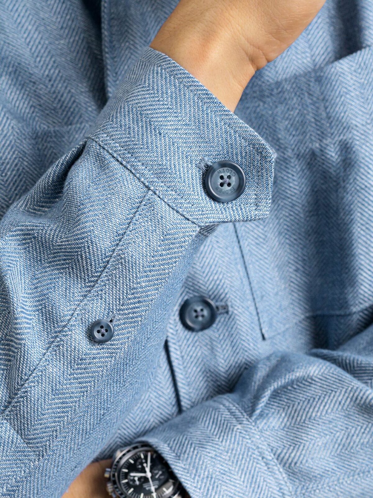 Sky Blue Herringbone Heavy Linen Shirt Jacket
