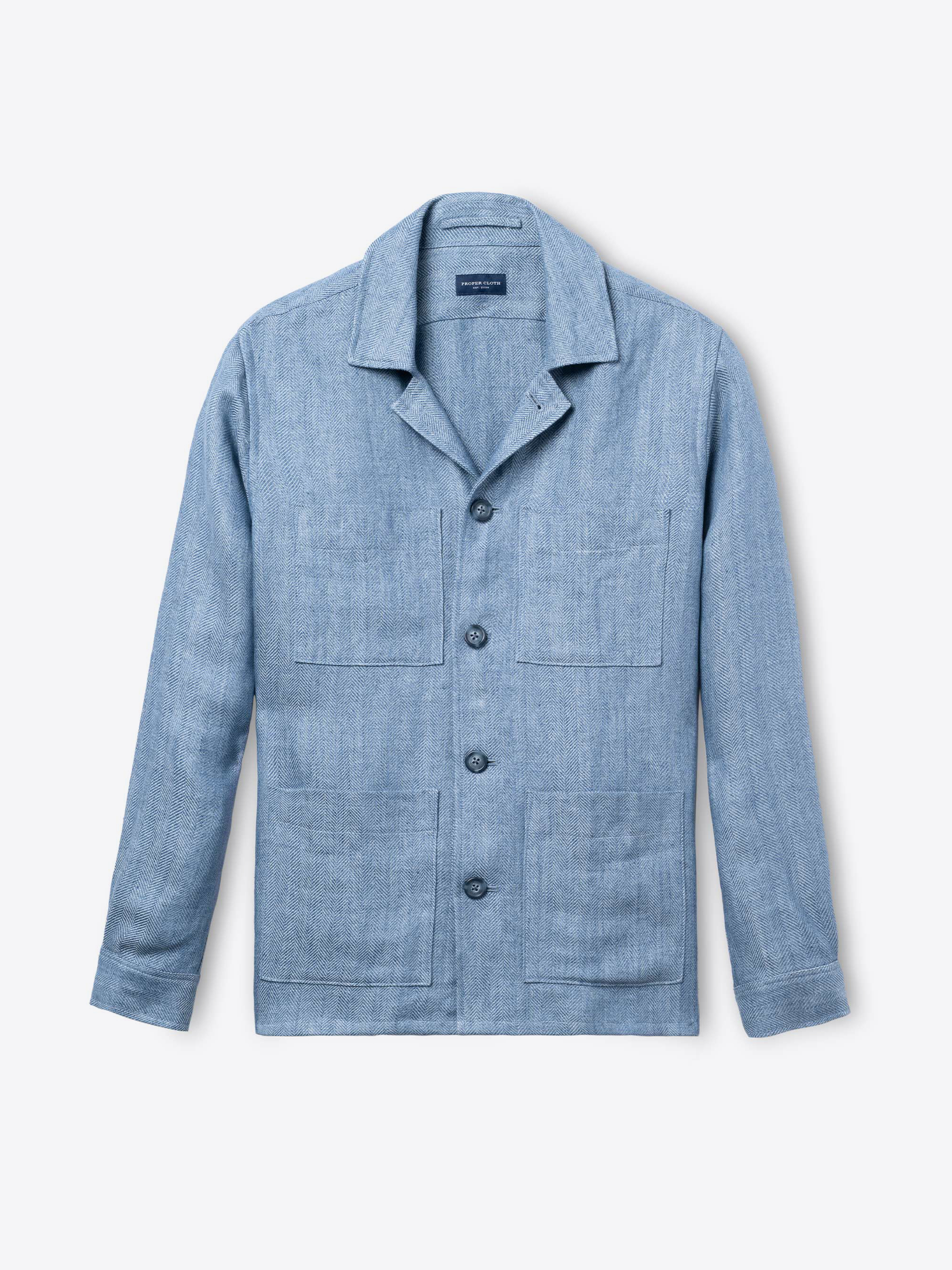 Sky Blue Herringbone Heavy Linen Shirt Jacket by Proper Cloth