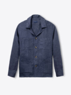 Navy Herringbone Linen Shirt Jacket Product Thumbnail 1