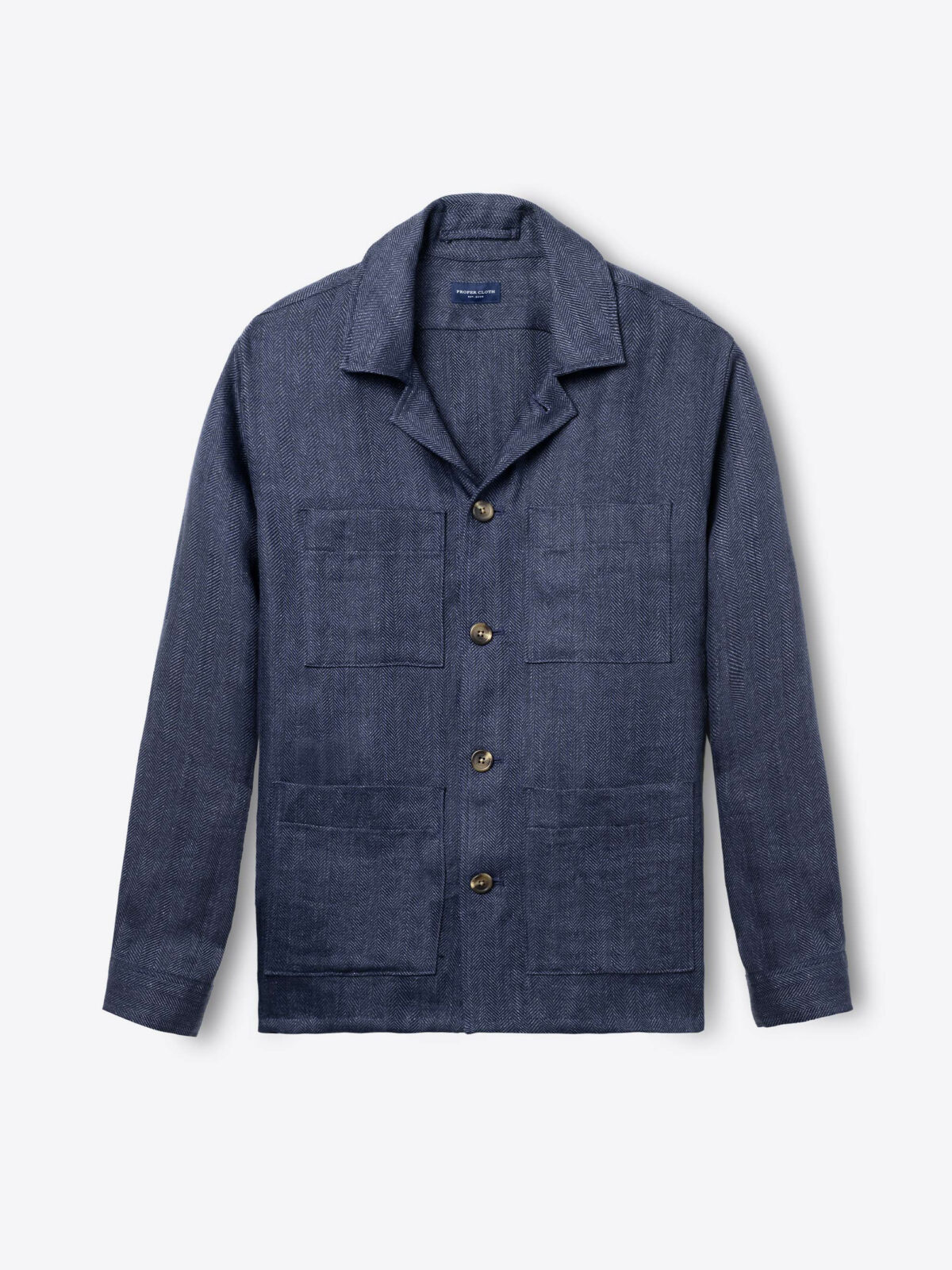 Navy Herringbone Linen Shirt Jacket