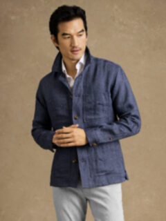 Navy Herringbone Linen Shirt Jacket Product Thumbnail 2
