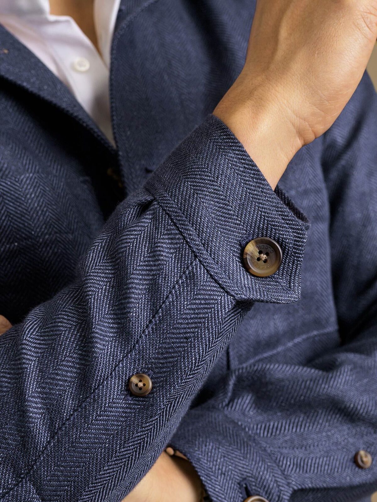 Navy Herringbone Linen Shirt Jacket