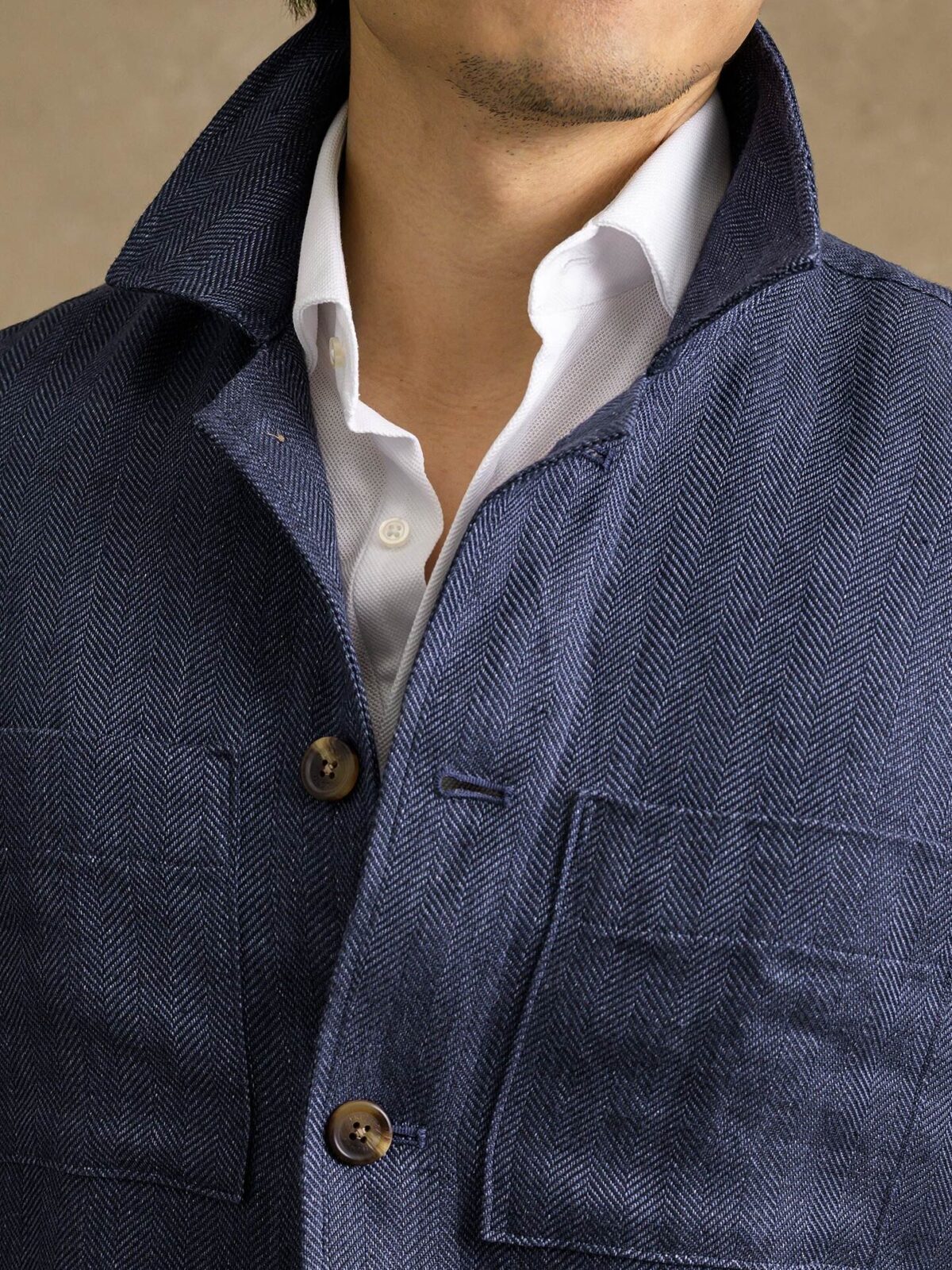 Navy Herringbone Linen Shirt Jacket