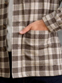 Brown and Beige Plaid Cashmere Blend Shirt Jacket Product Thumbnail 4