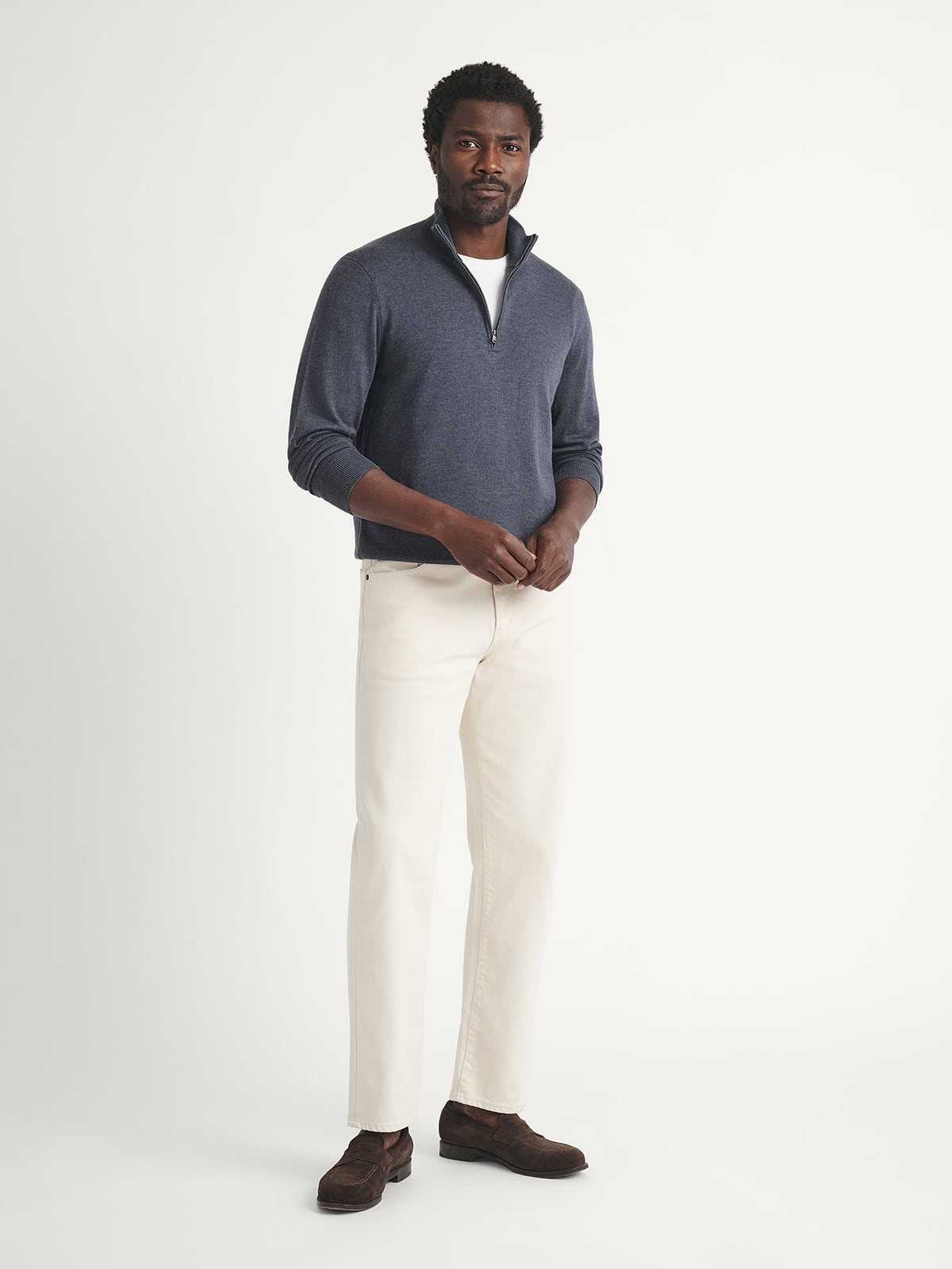 dress shirt under half zip sweater Ash & Erie Heather Black Merino Quarter-Zip Sweater for Short Men Heather Black / M