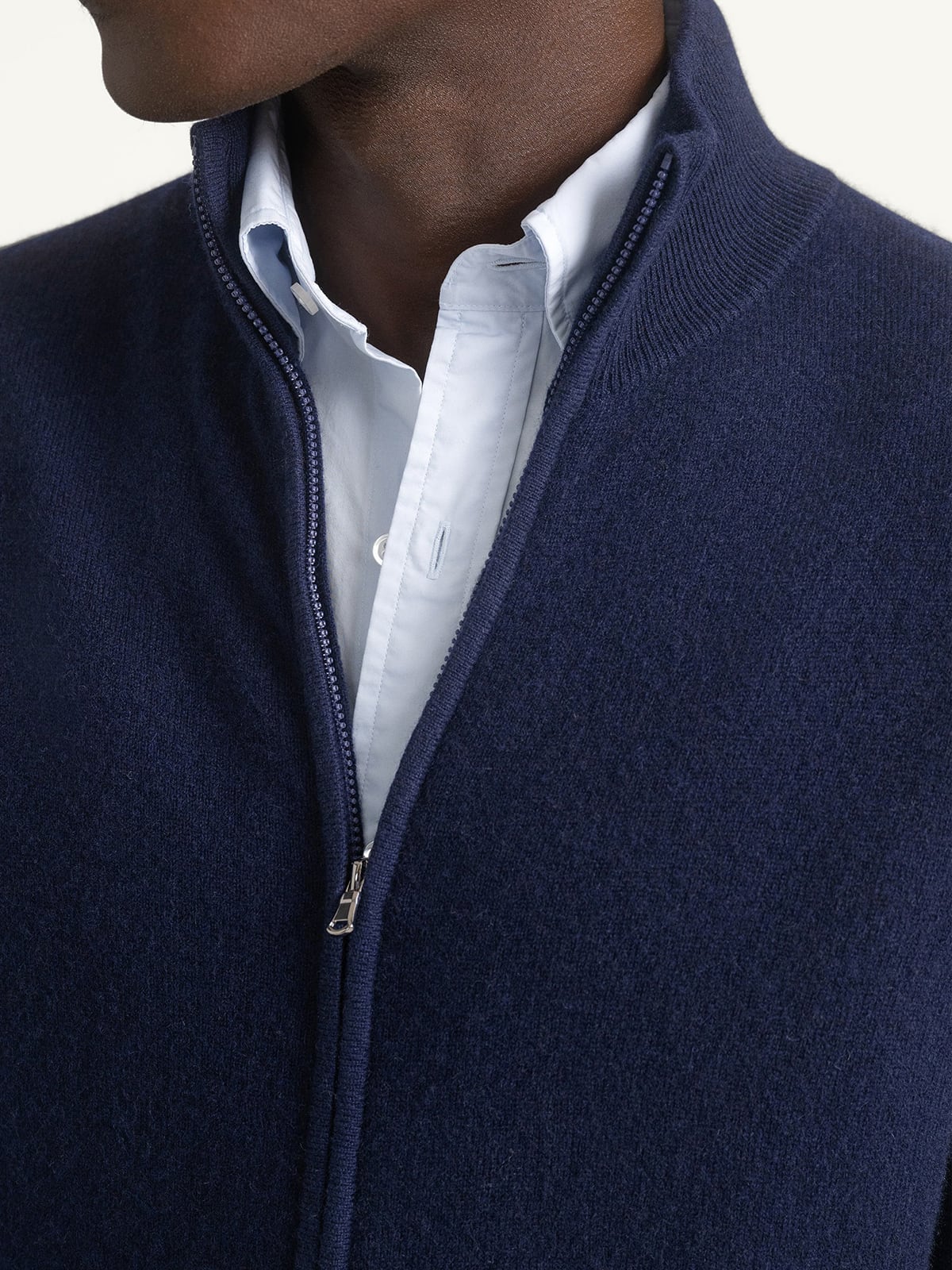 Navy Scottish Cashmere Full-Zip Sweater | Proper Cloth