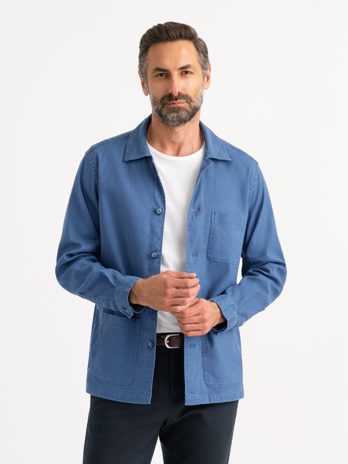 French Blue Cotton Linen Chore Jacket - Proper Cloth