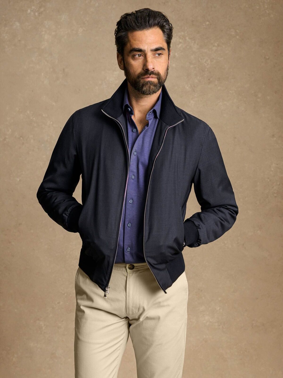 Lucca Navy Merino Windbreaker