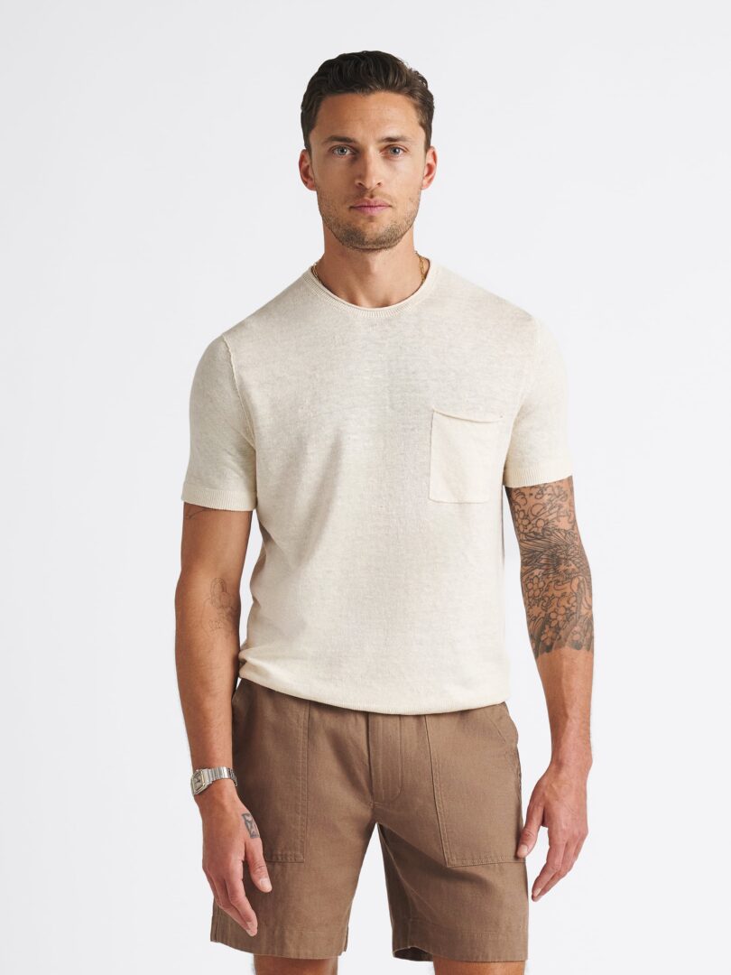 Off White Linen and Silk Short Sleeve Rollneck Thumb Detail