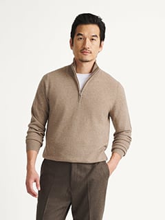 Taupe Scottish Cashmere Half-Zip Sweater by Proper Cloth