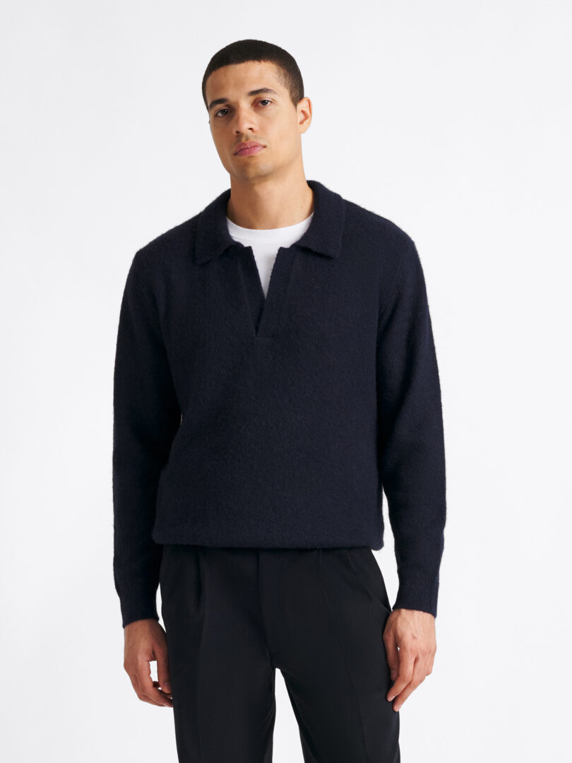 Navy Brushed Alpaca Knit Polo Thumb Detail